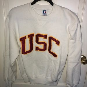 white USC scoop neck sweater
